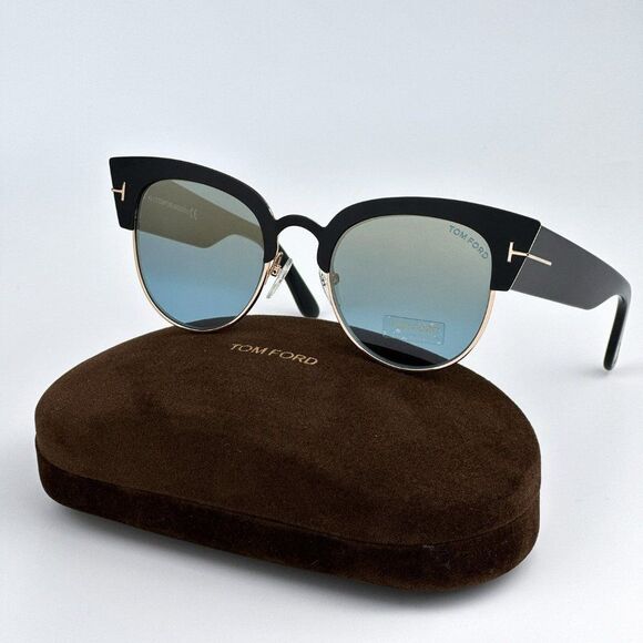 NEW Tom Ford FT0607/S ALEXANDRA 05X Black Blue Mirrored Cat Eye Women Sunglasses